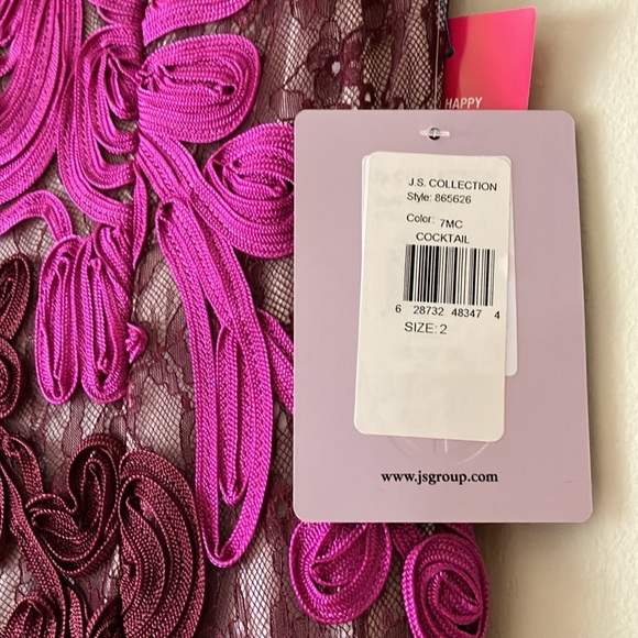 J.S. Collections Soutache embroidered overlay midi dress in Magenta/Cabernet - Picture 5 of 8